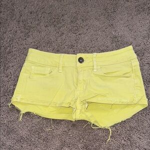 Bullhead Yellow Jean Shorts with Frayed Hem